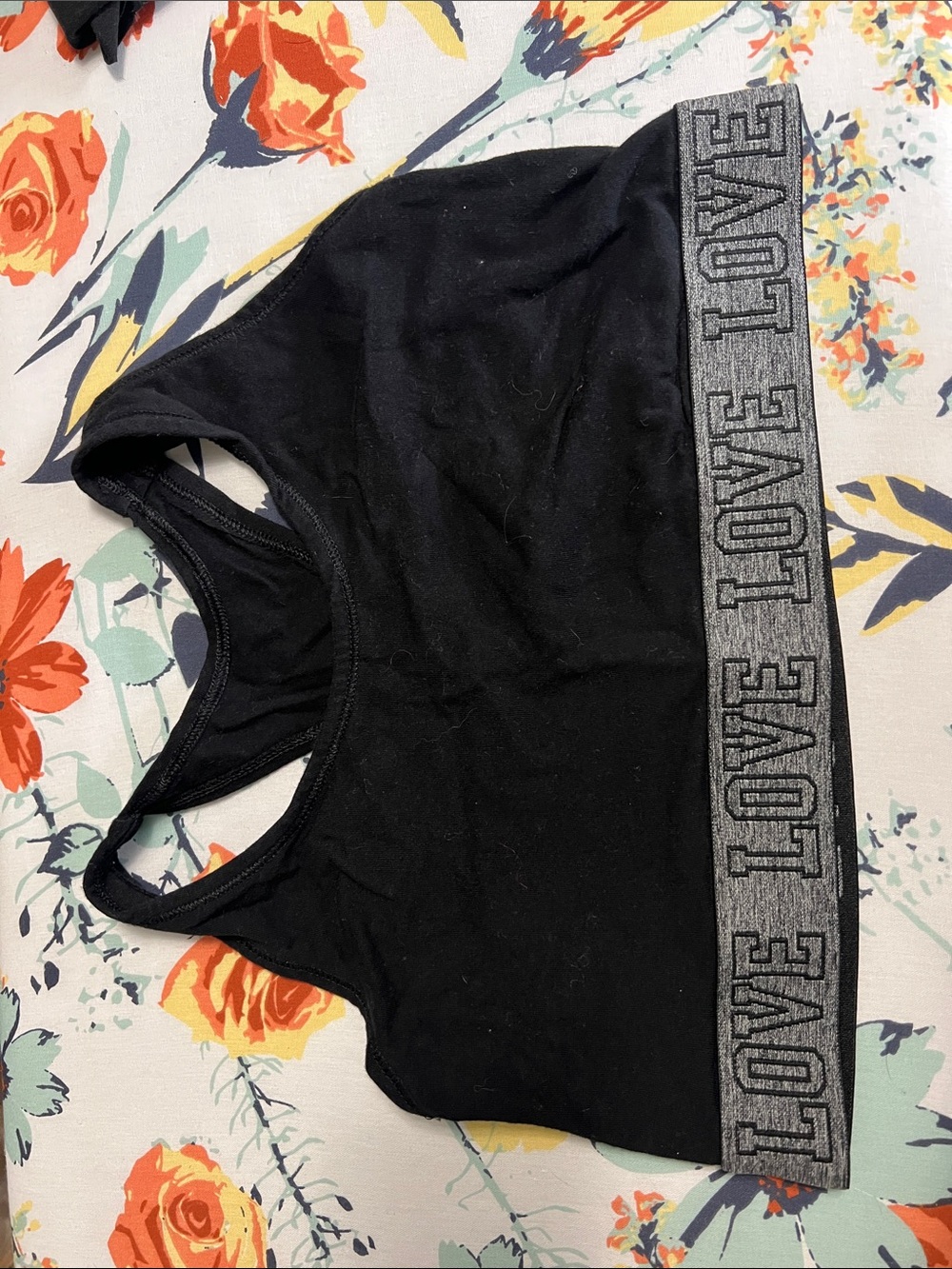SO Black Sports Bra with Gray 'LOVE' Elastic Band